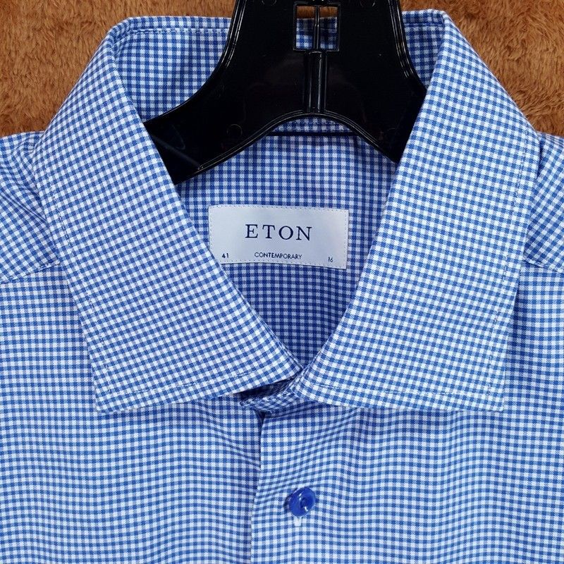 Eton Dress Shirt Mens 16 41 Blue Gingham Check Button Up Contemporary Fit $280